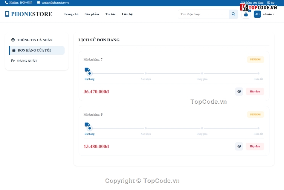 Website php,php mysql,bán điện thoại php my sql